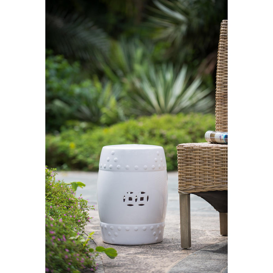 CHINESE GARDEN STOOL GLAZED WHITE - PRE ORDER FOR LATE JULY DELIVERY - Destination Interiors