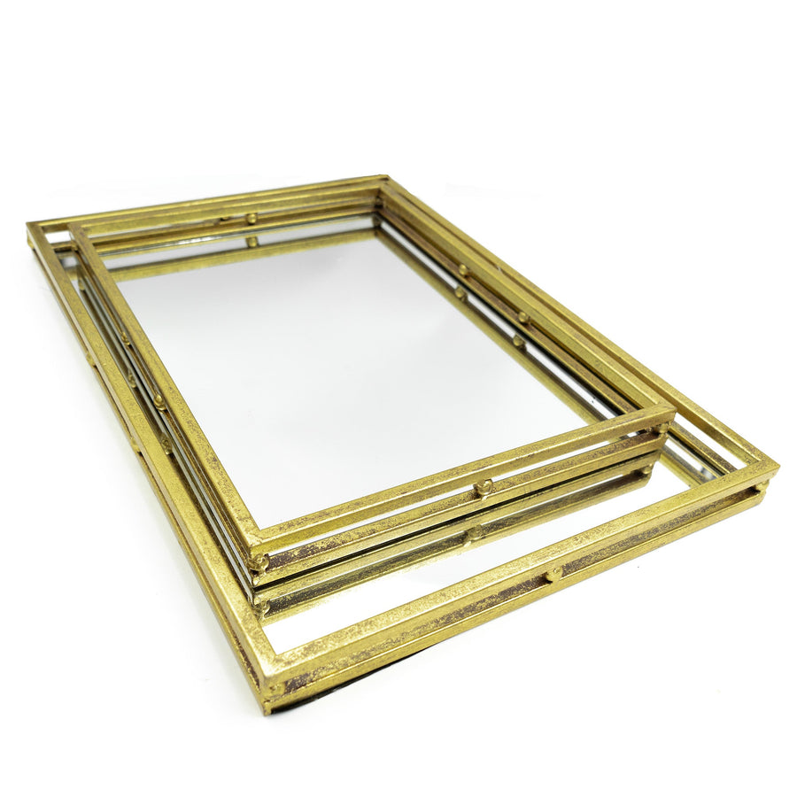 DELUXE GOLD RECTANGULAR TRAY SET OF 2 - Destination Interiors