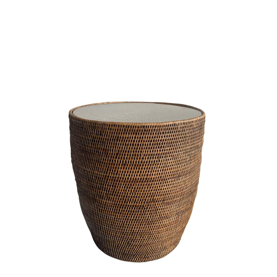 Drum Side Table With Glass Sheet Brown - Destination Interiors