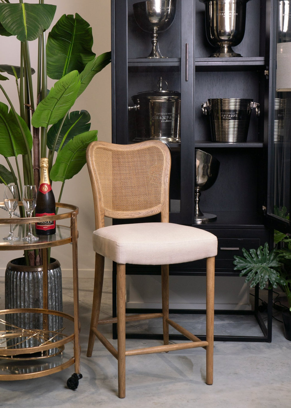 Giverny Bar Stool Fabric Cream with Oak Frame - Destination Interiors