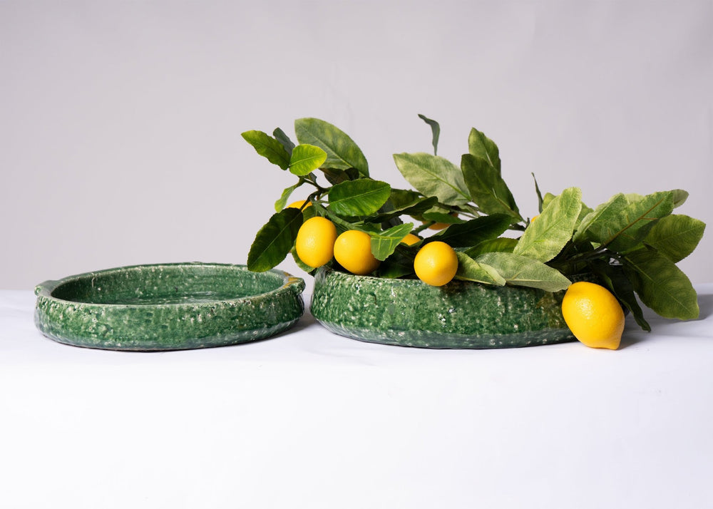Green Glaze Stoneware Dish Large - Destination Interiors