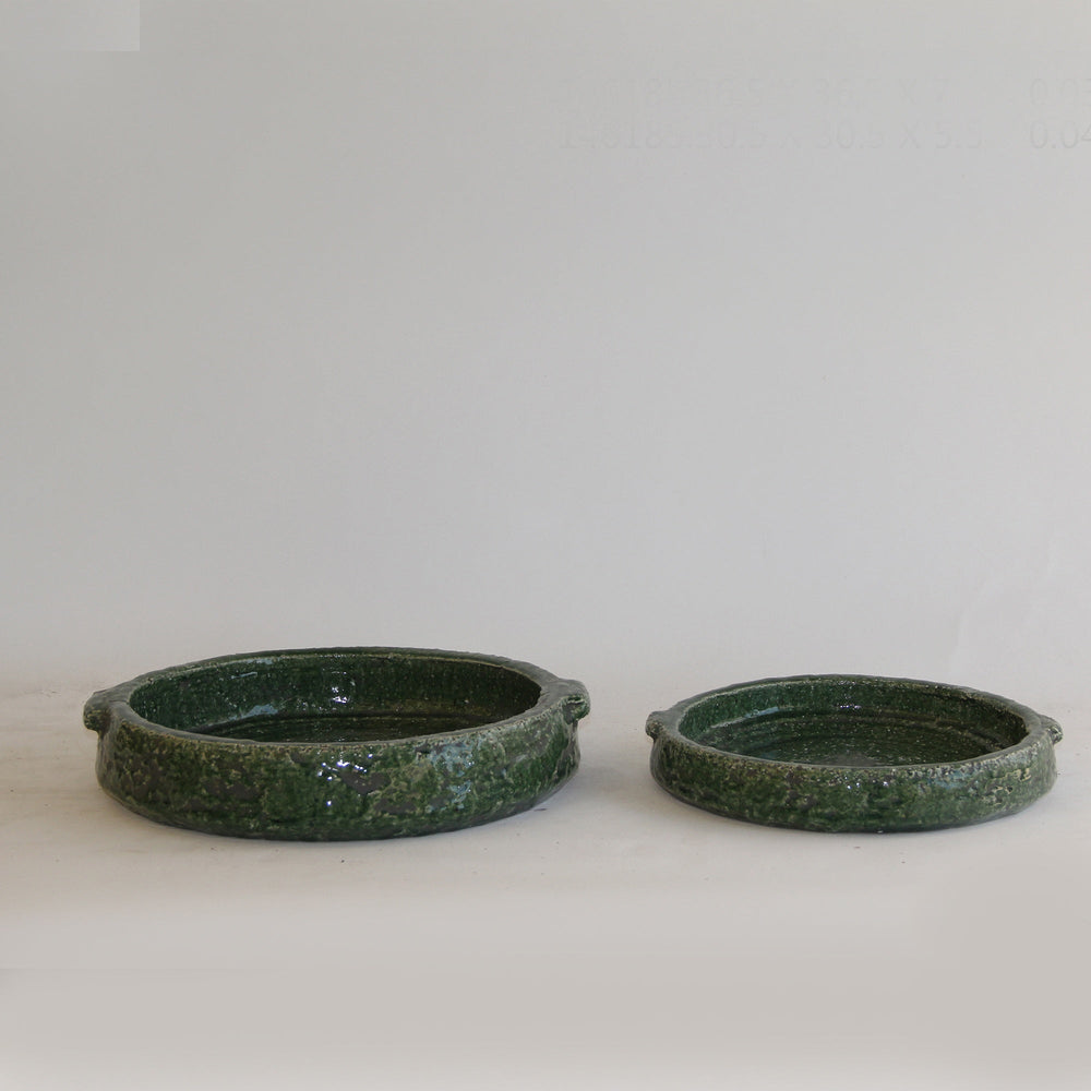 Green Glaze Stoneware Dish Large - Destination Interiors