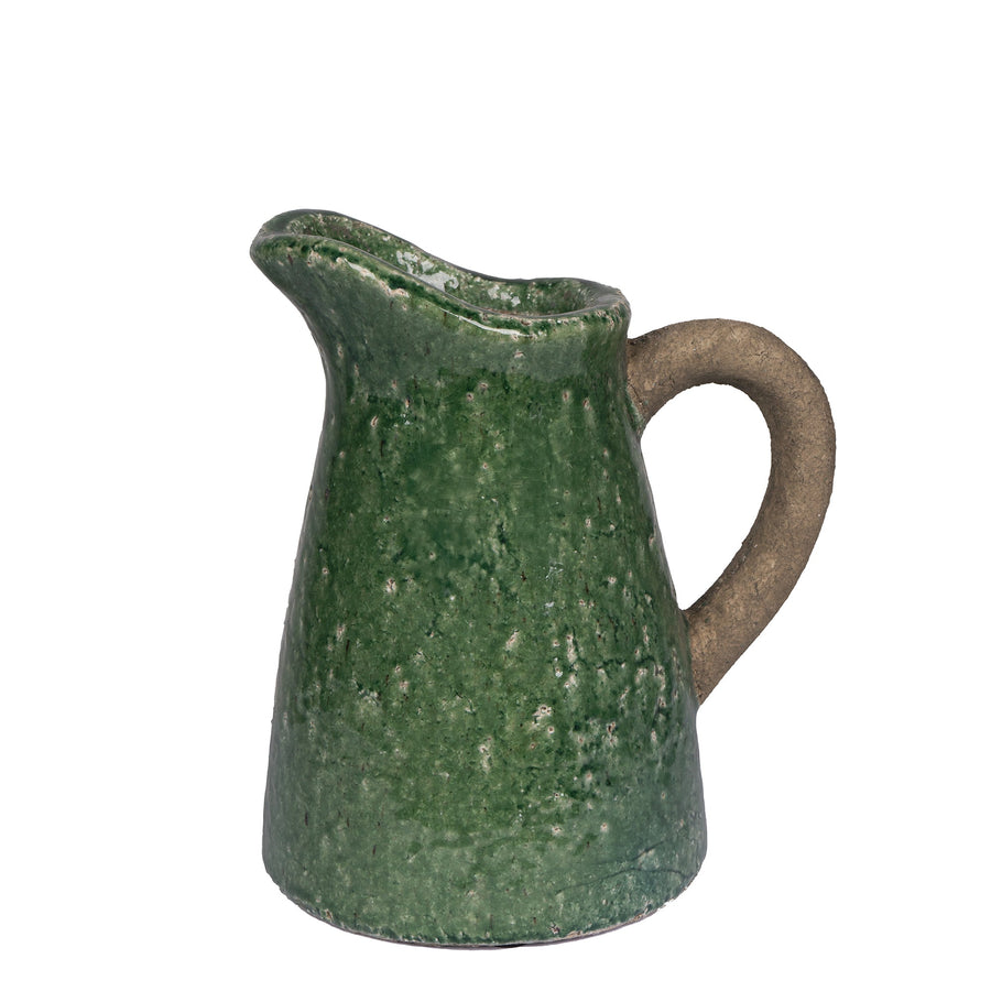 Green Glaze Stoneware Jug Medium - Destination Interiors