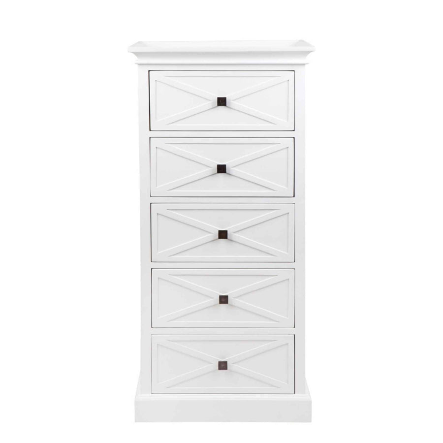 Island Life 5 Drawer Tall Boy White - Destination Interiors