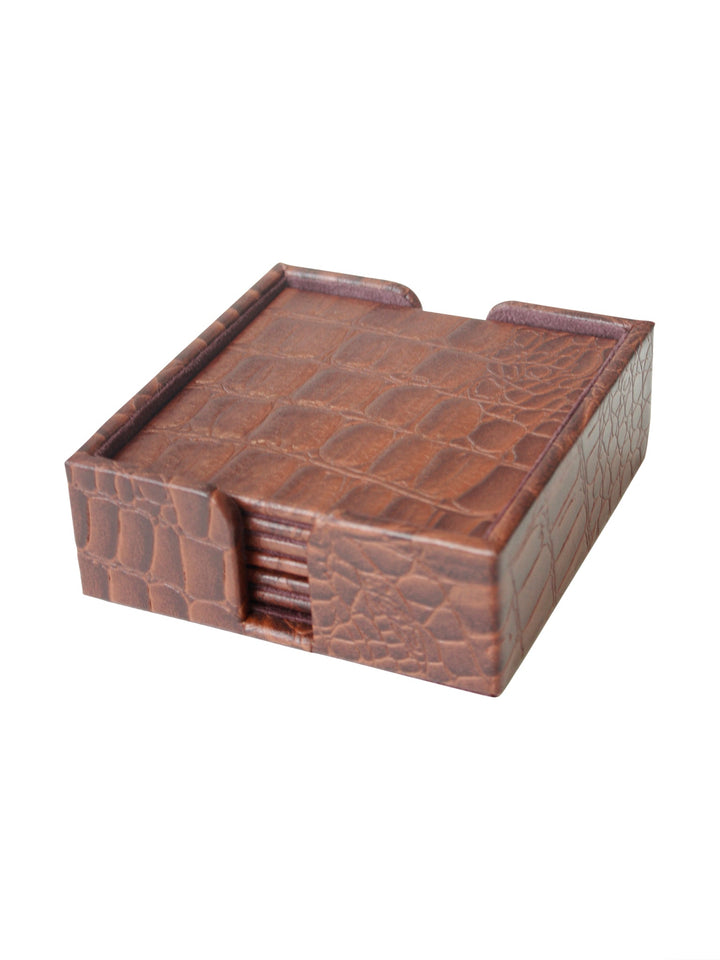 Leather Croc Design Coaster In Case - Destination Interiors