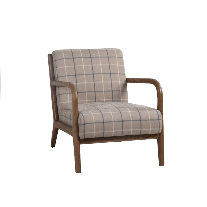 Luca Occasional Chair - Coastal Plaid with History Oak Frame - Destination Interiors