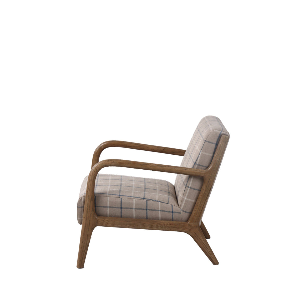 Luca Occasional Chair - Coastal Plaid with History Oak Frame - Destination Interiors