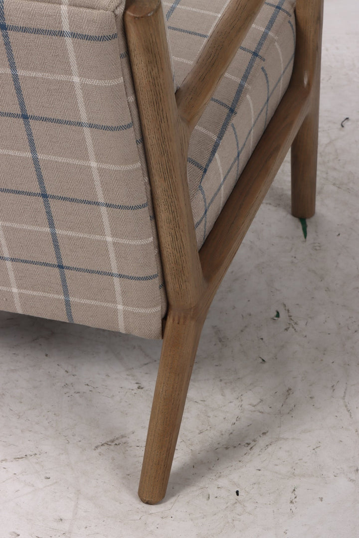 Luca Occasional Chair - Coastal Plaid with History Oak Frame - Destination Interiors