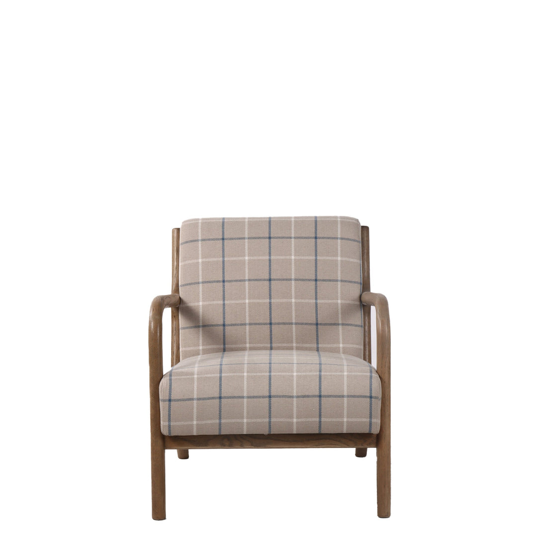 Luca Occasional Chair - Coastal Plaid with History Oak Frame - Destination Interiors