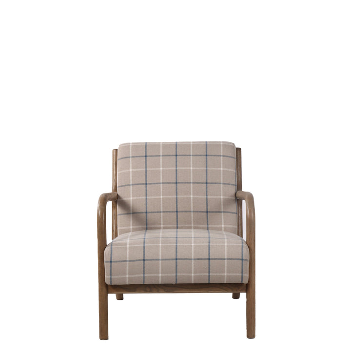 Luca Occasional Chair - Coastal Plaid with History Oak Frame - Destination Interiors