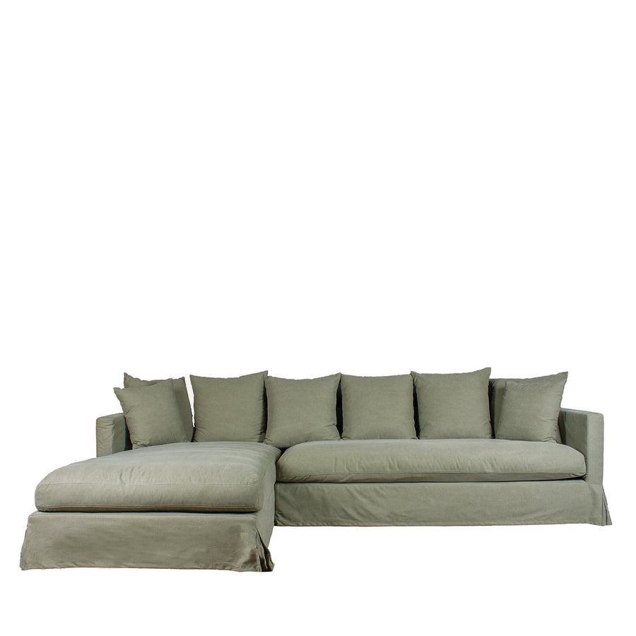 LUXE LEFT ARM 2.5 SEATER CHAISE LOUNGE SLIP COVER FOREST GREEN - Destination Interiors