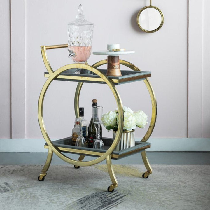 Margo Bar Trolley Gold & Grey - Destination Interiors