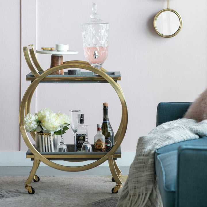 Margo Bar Trolley Gold & Grey - Destination Interiors