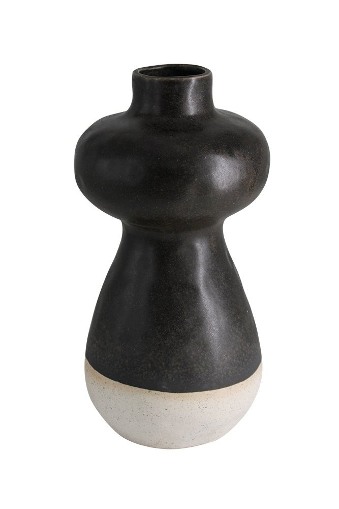 Marjo Curvy Vase Black/White Glaze - Destination Interiors
