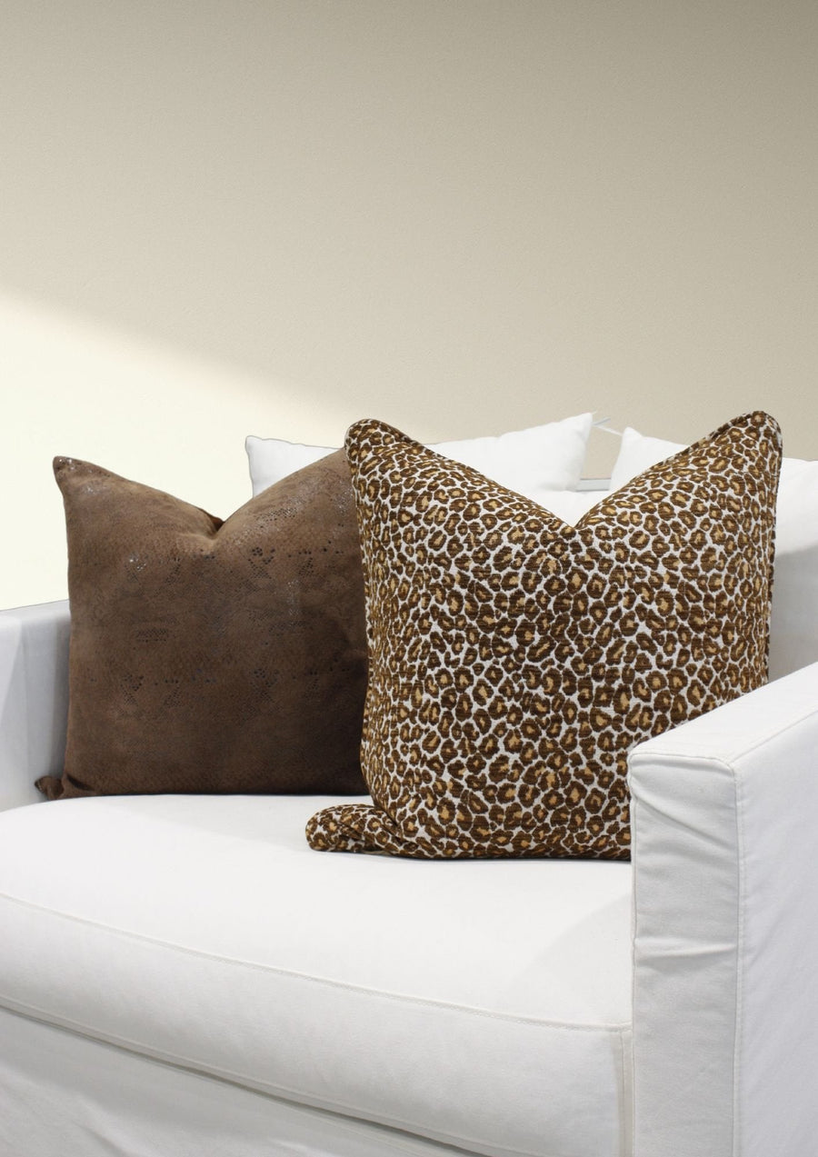 Natural Leopard Design Cushion Cover with Self Piping - Destination Interiors