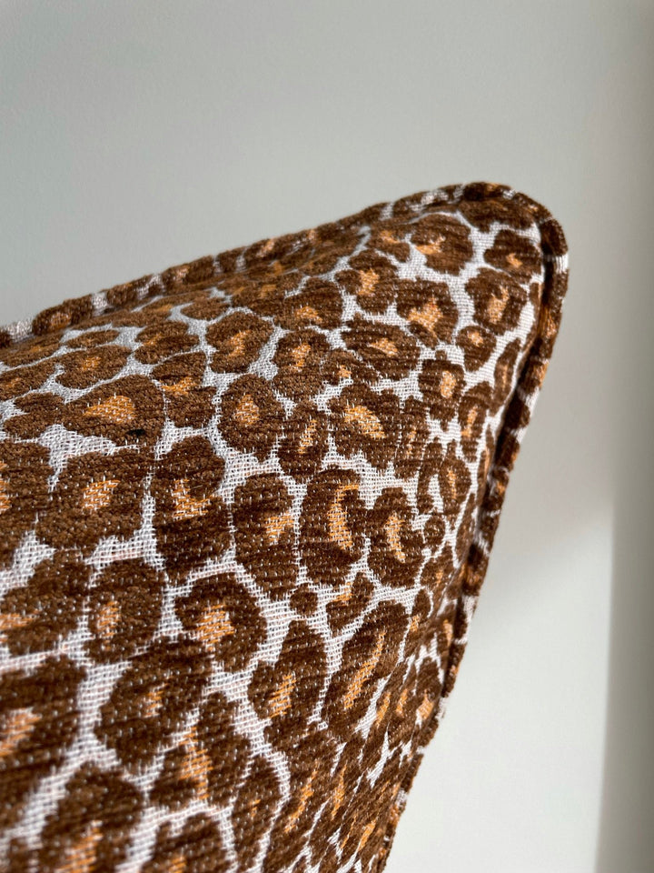 Natural Leopard Design Cushion Cover with Self Piping - Destination Interiors