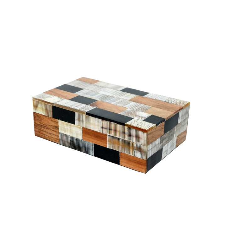 PATCHWORK BONE & WOOD KEEPSAKE BOX SML - Destination Interiors
