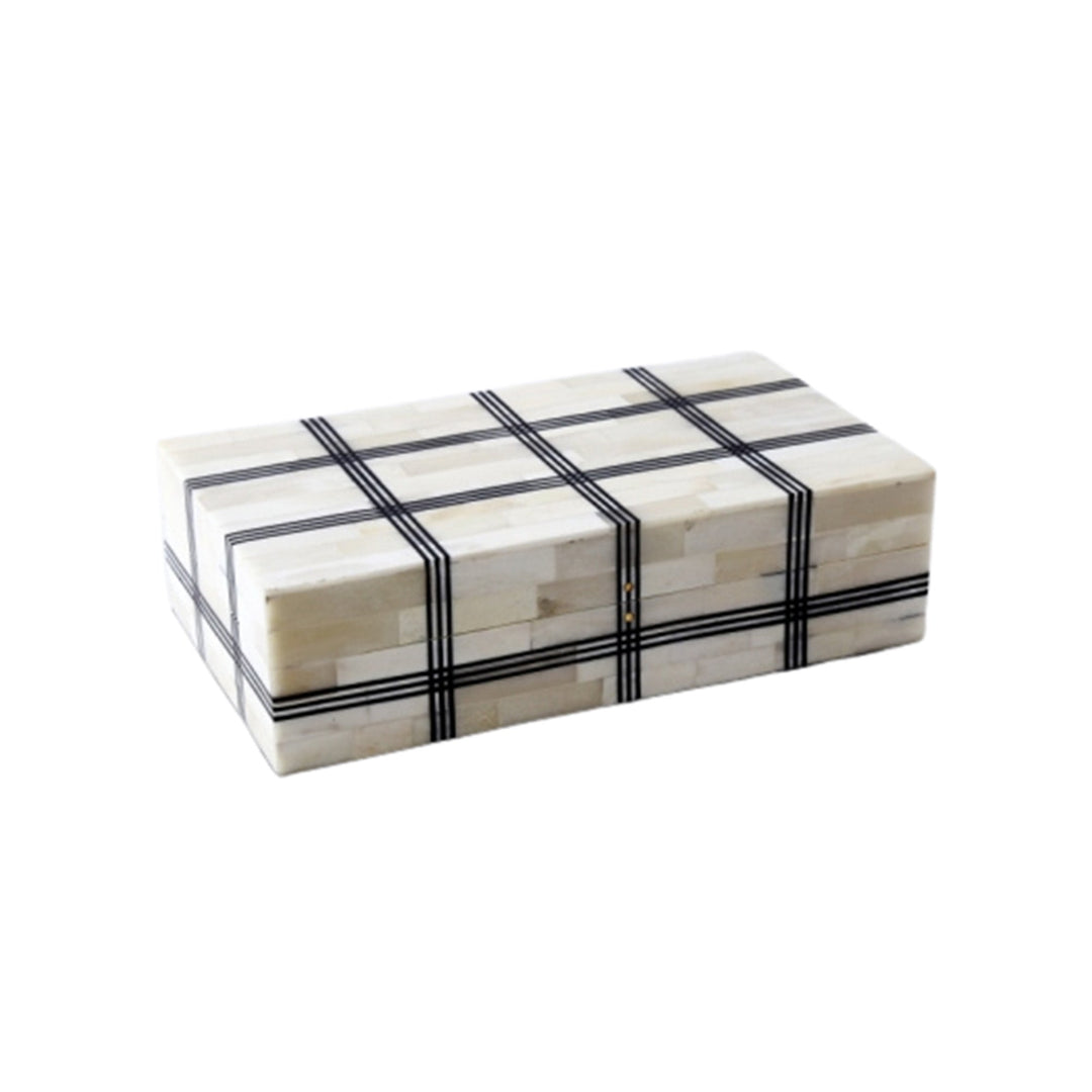PLAID BONE & WOOD KEEPSAKE BOX LGE - Destination Interiors