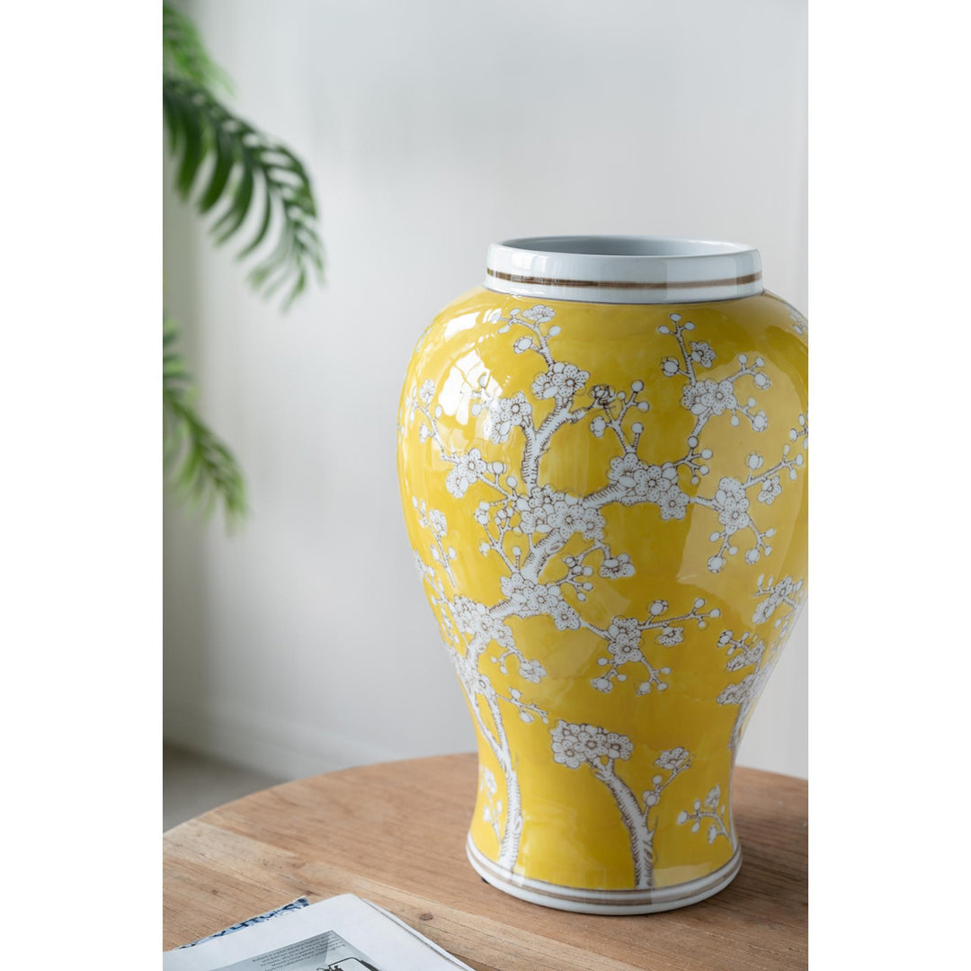 PLUM BLOSSOM GINGER JAR MING YELLOW LGE - PRE ORDER FOR LATE JULY DELIVERY - Destination Interiors