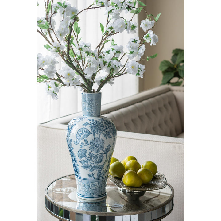 Porcelain Blue & White Fluted Vase - Destination Interiors