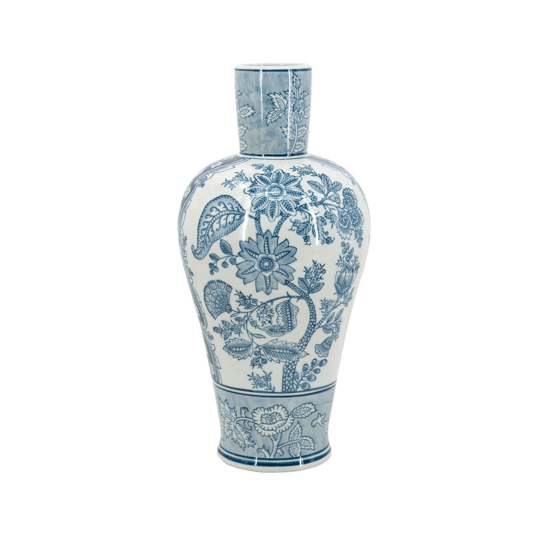 Porcelain Blue & White Fluted Vase - Destination Interiors