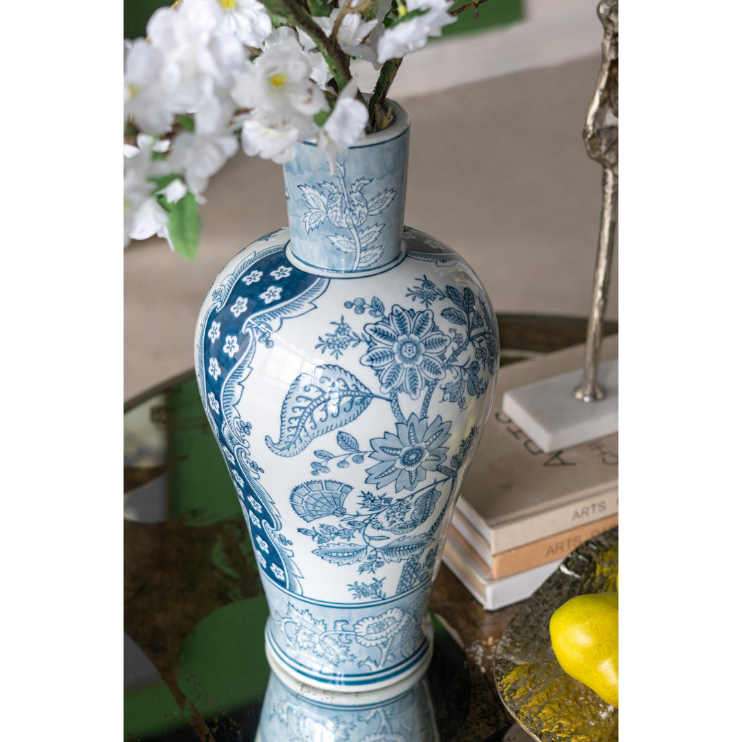 Porcelain Blue & White Fluted Vase - Destination Interiors