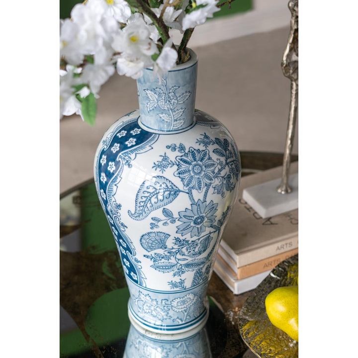 Porcelain Blue & White Fluted Vase - Destination Interiors