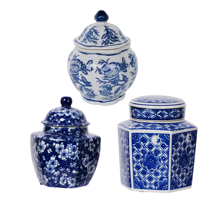 Porcelain Blue & White Jars Set of 3 - Destination Interiors