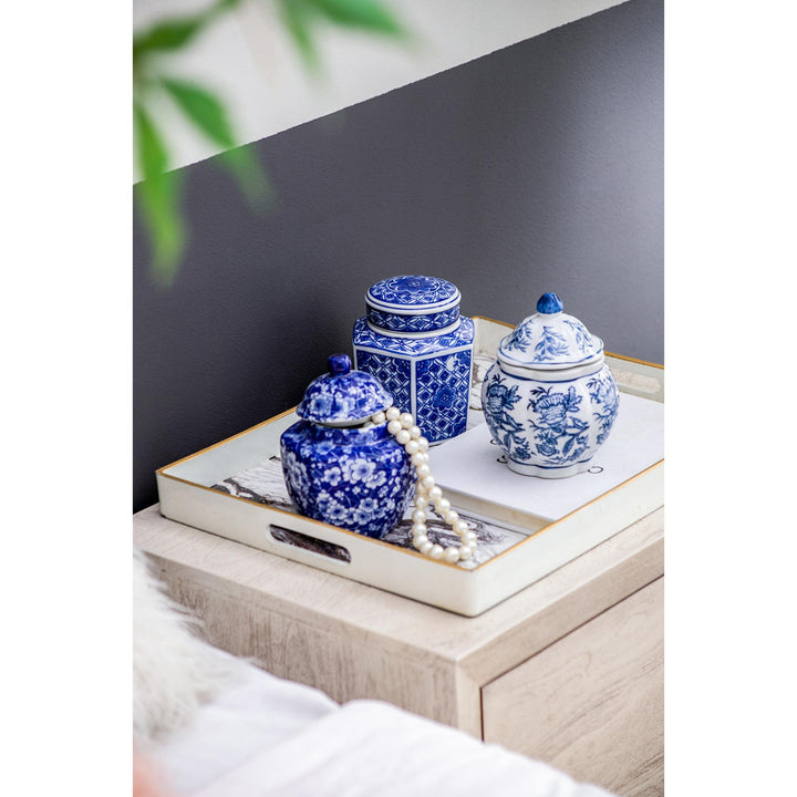 Porcelain Blue & White Jars Set of 3 - Destination Interiors