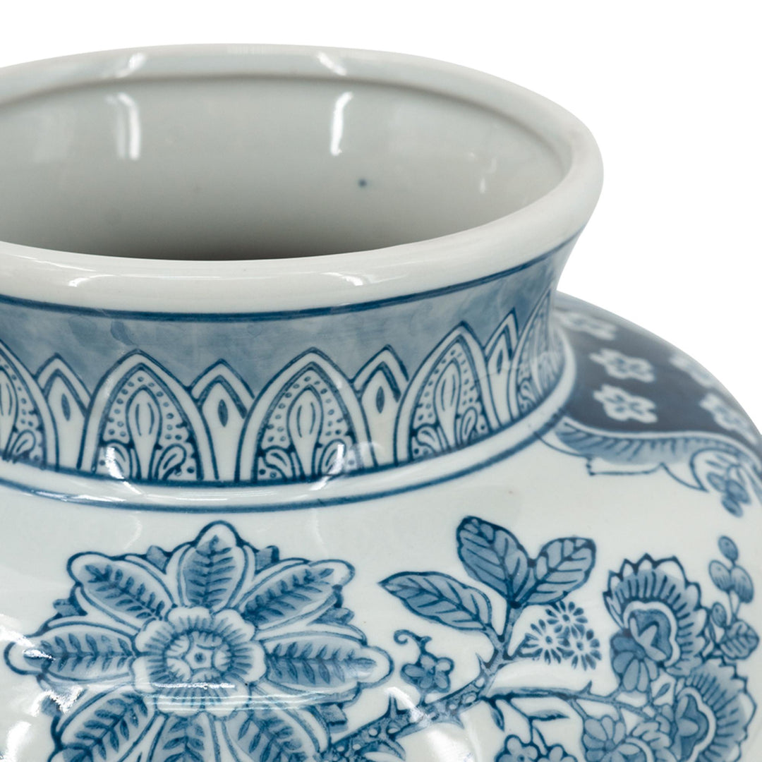 Porcelain Blue & White Round Vase - Destination Interiors