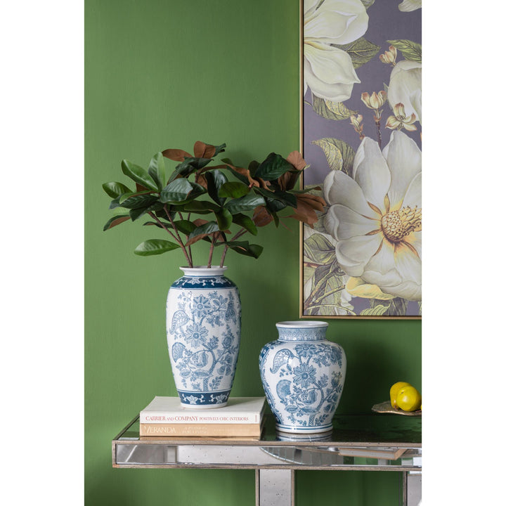 Porcelain Blue & White Round Vase - Destination Interiors
