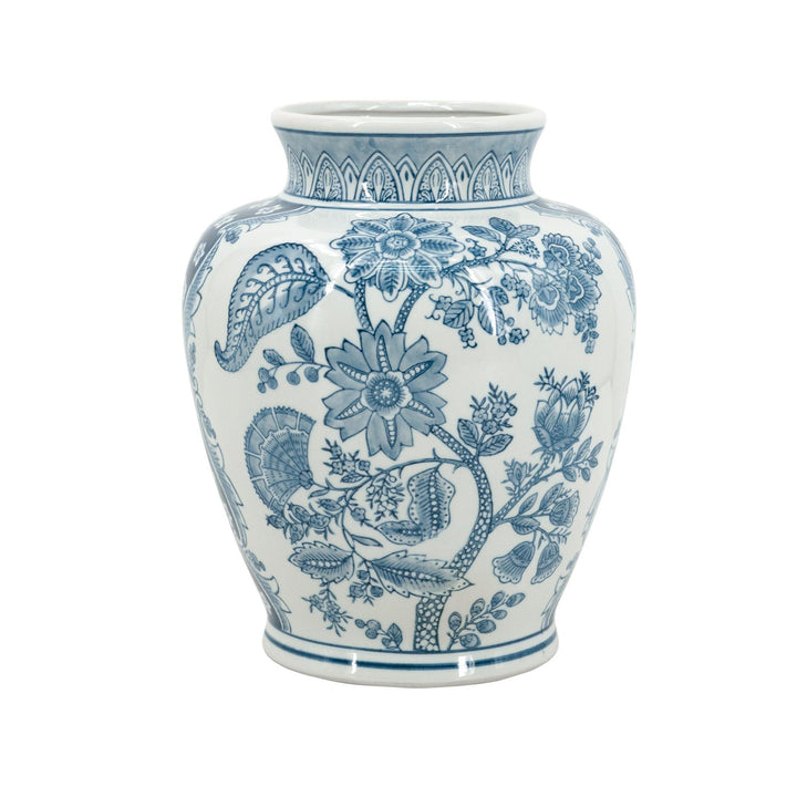 Porcelain Blue & White Round Vase - Destination Interiors
