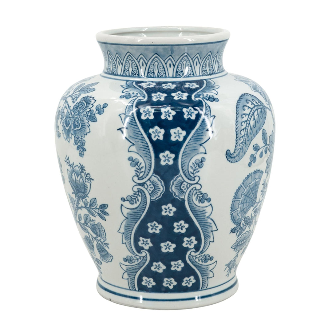 Porcelain Blue & White Round Vase - Destination Interiors