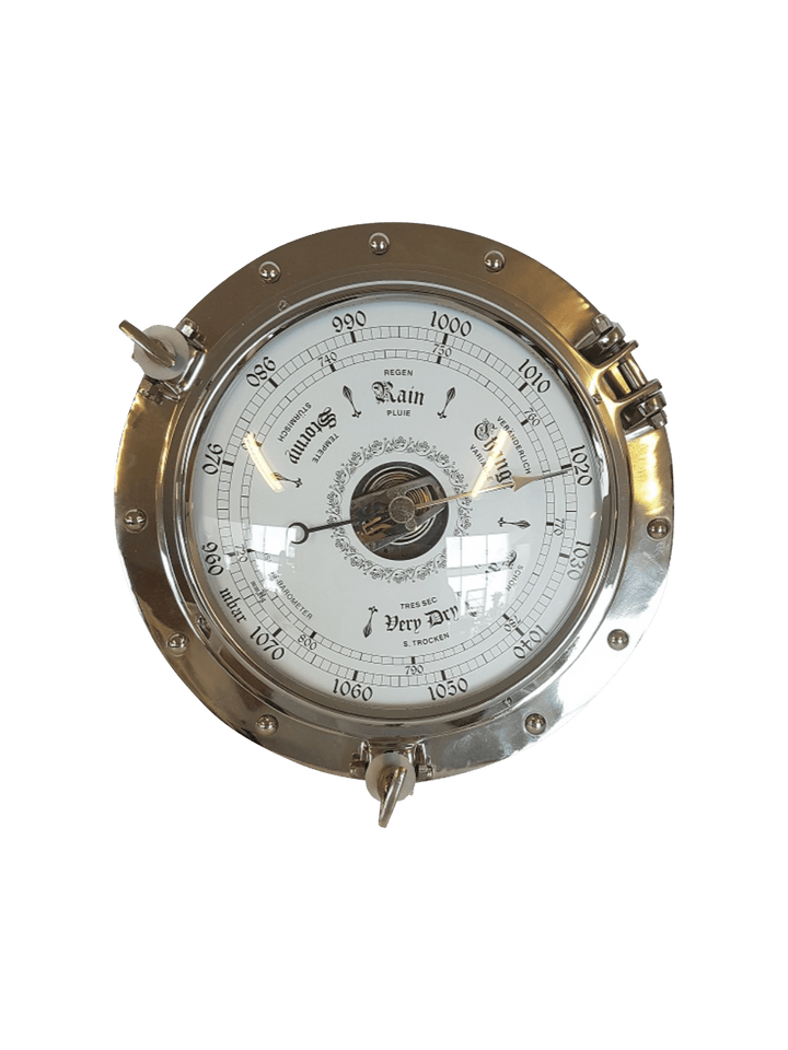 PORTHOLE BAROMETER POLISHED NICKEL 220MM - Destination Interiors
