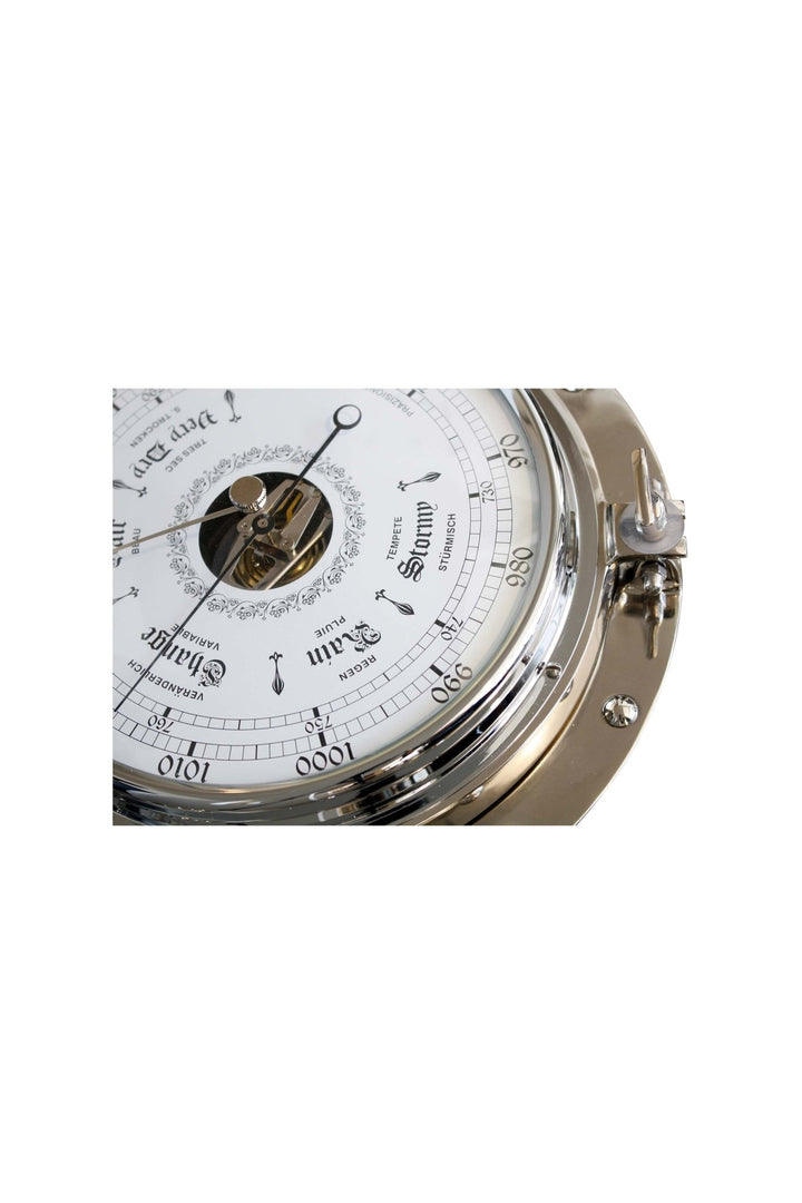 PORTHOLE BAROMETER POLISHED NICKEL 220MM - Destination Interiors