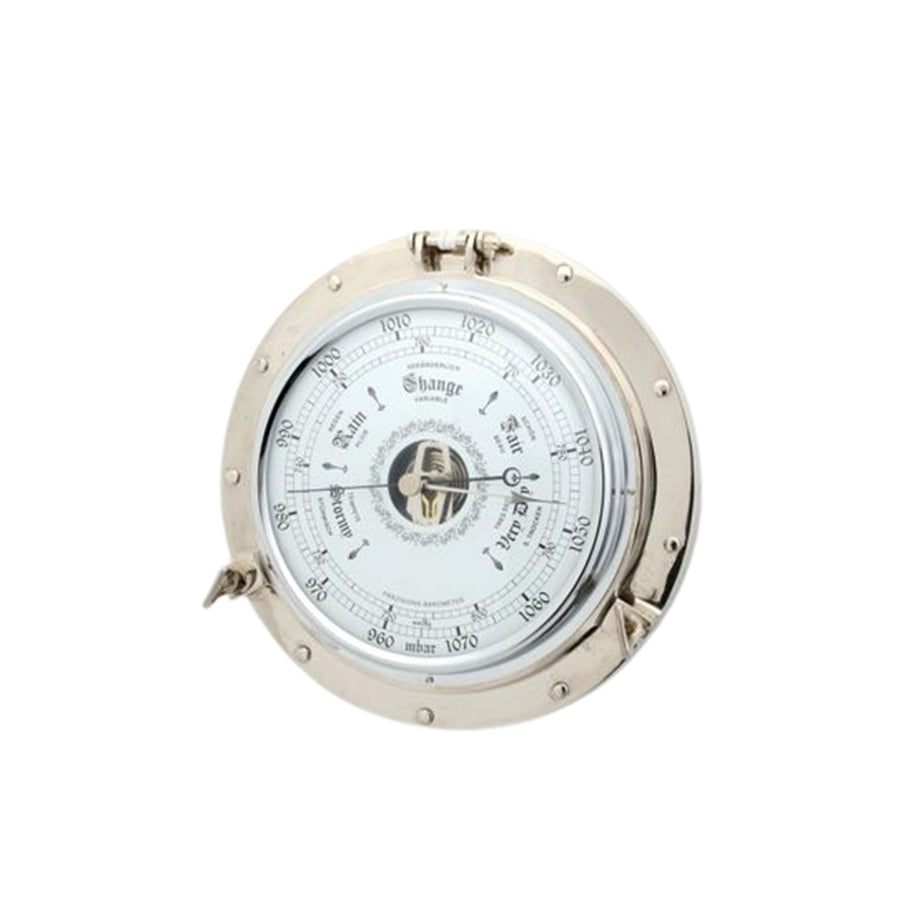 PORTHOLE BAROMETER POLISHED NICKEL 220MM - Destination Interiors