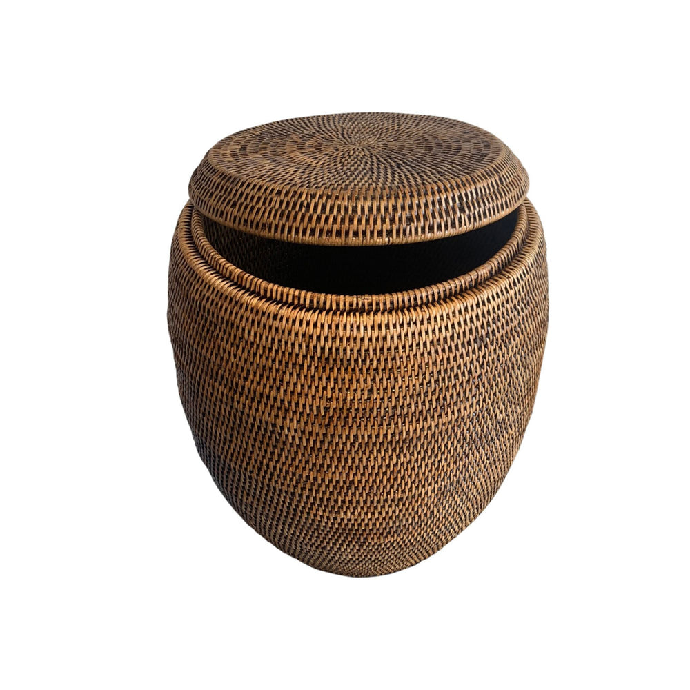 Rattan Drum Laundry Stool Brown - Destination Interiors