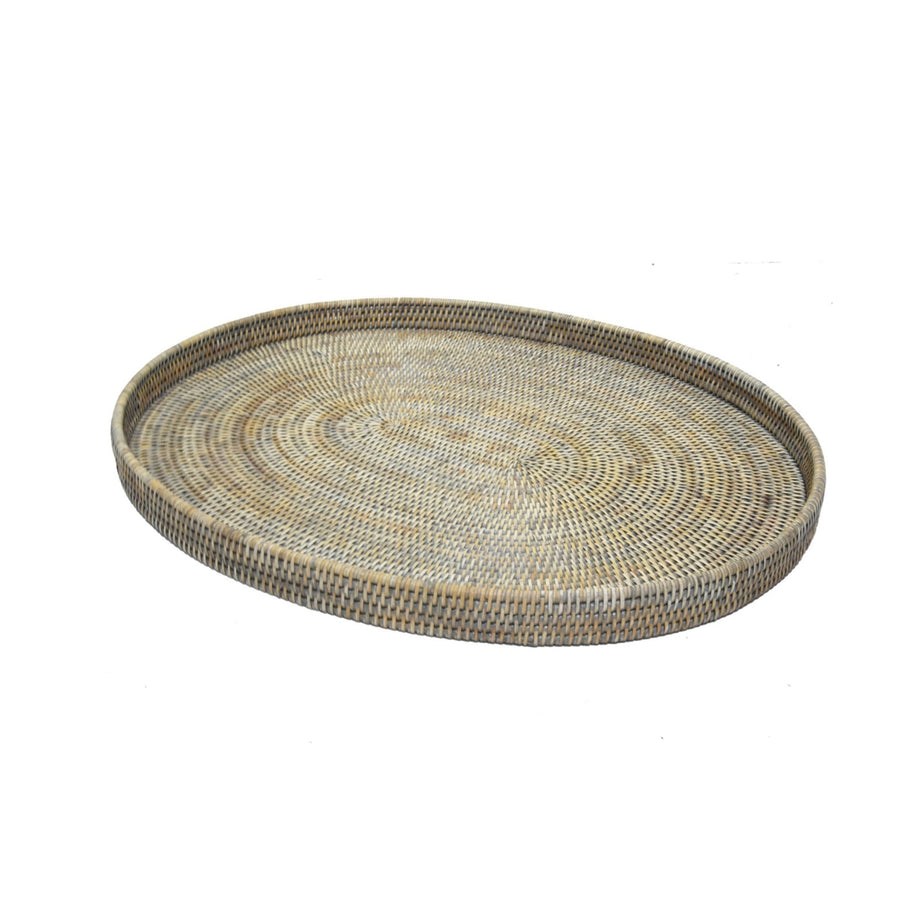 Rattan Oval Closed Tray Autumn Grey LGE - Destination Interiors
