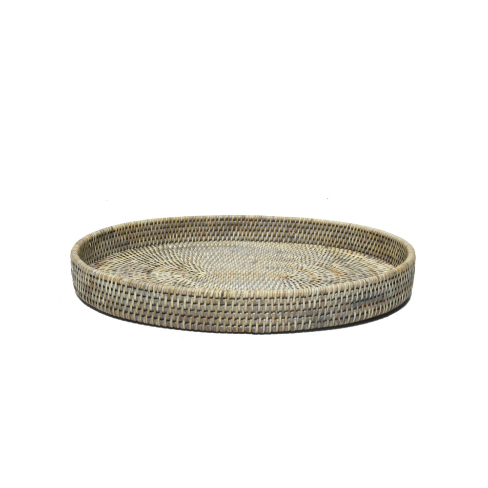 Rattan Oval Closed Tray Autumn Grey LGE - Destination Interiors