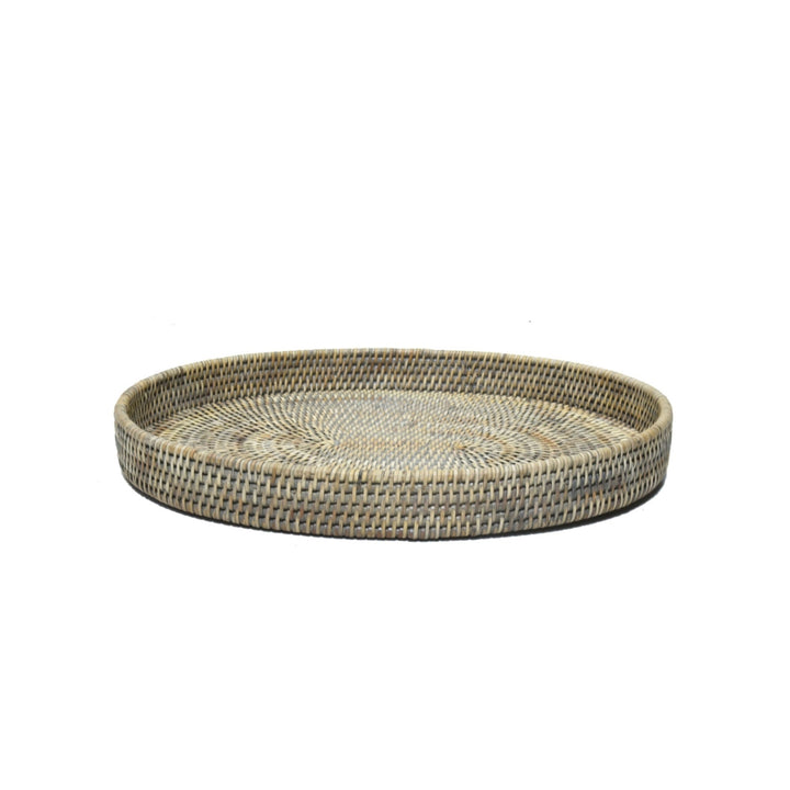 Rattan Oval Closed Tray Autumn Grey LGE - Destination Interiors