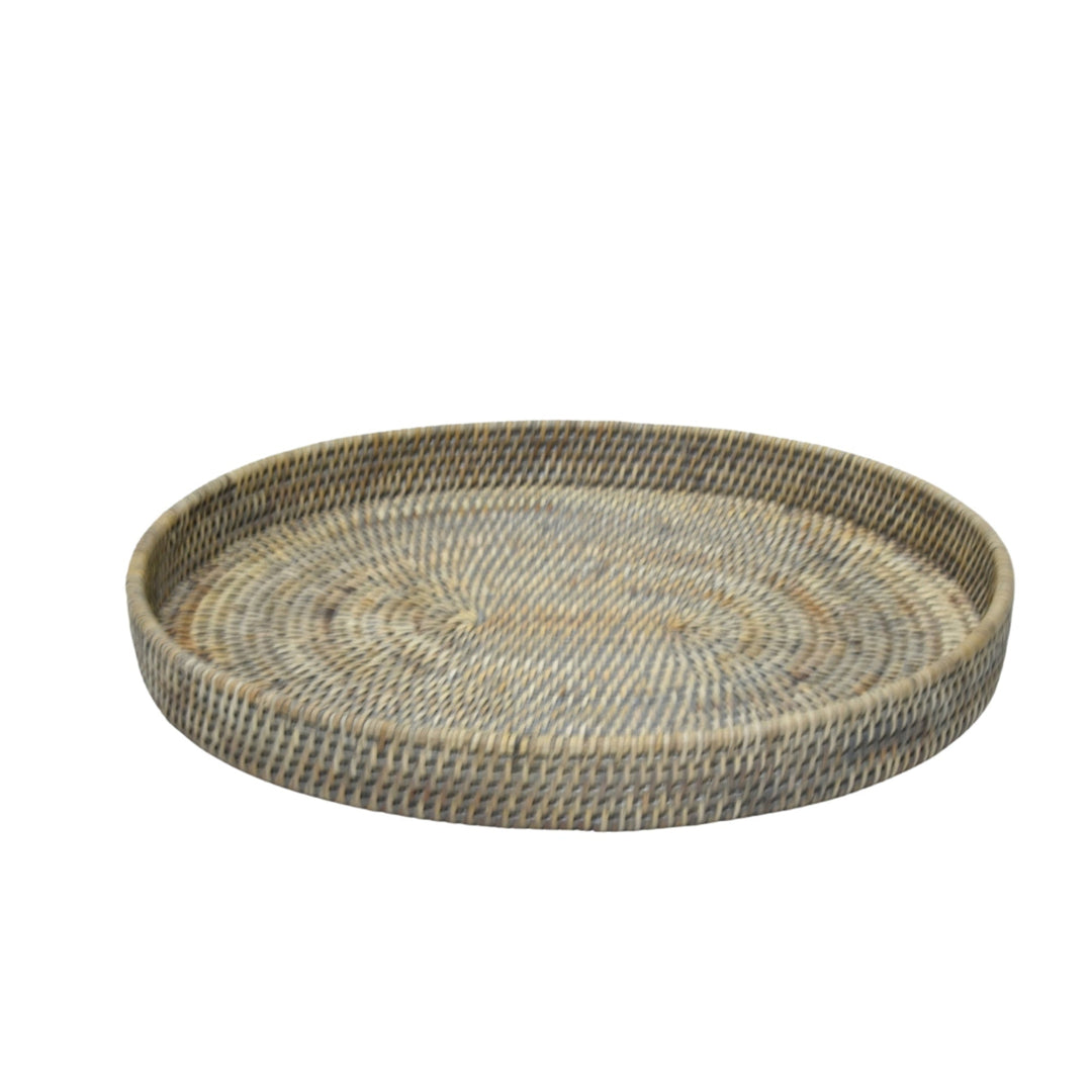 Rattan Oval Closed Tray Autumn Grey MED - Destination Interiors