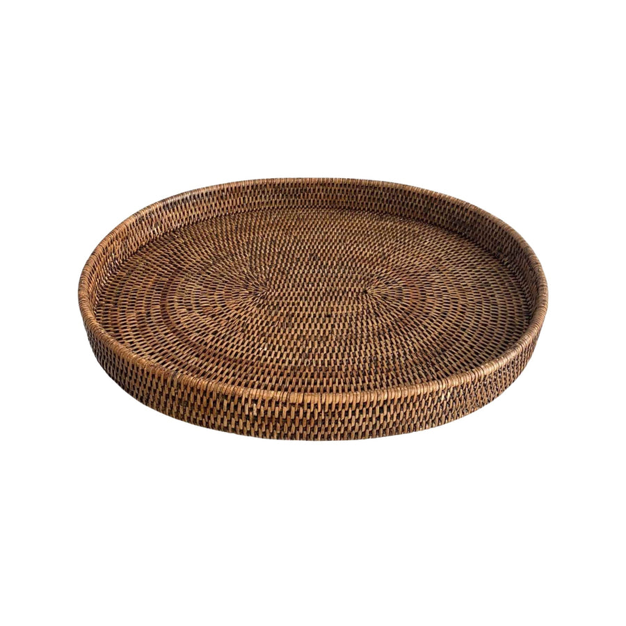 Rattan Oval Closed Tray Brown MED - Destination Interiors