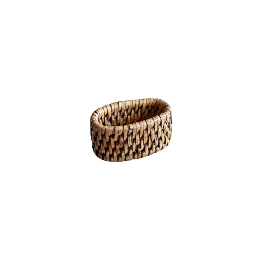 Rattan Oval Napkin Ring Brown Set/4 - Destination Interiors