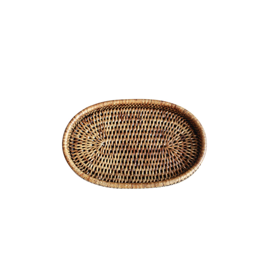 Rattan Oval Tray Brown SML - Destination Interiors
