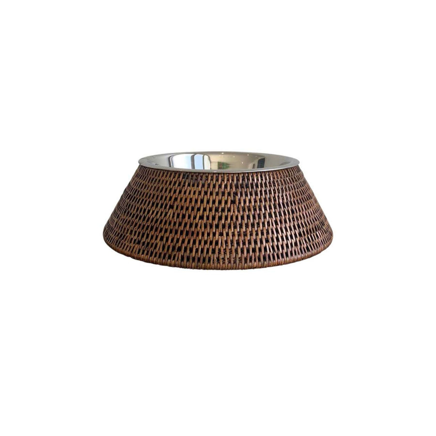 Rattan Pet Bowl With S/S Inner LGE - Destination Interiors