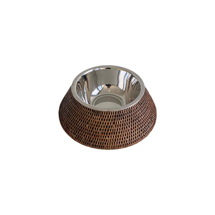 Rattan Pet Bowl With S/S Inner LGE - Destination Interiors