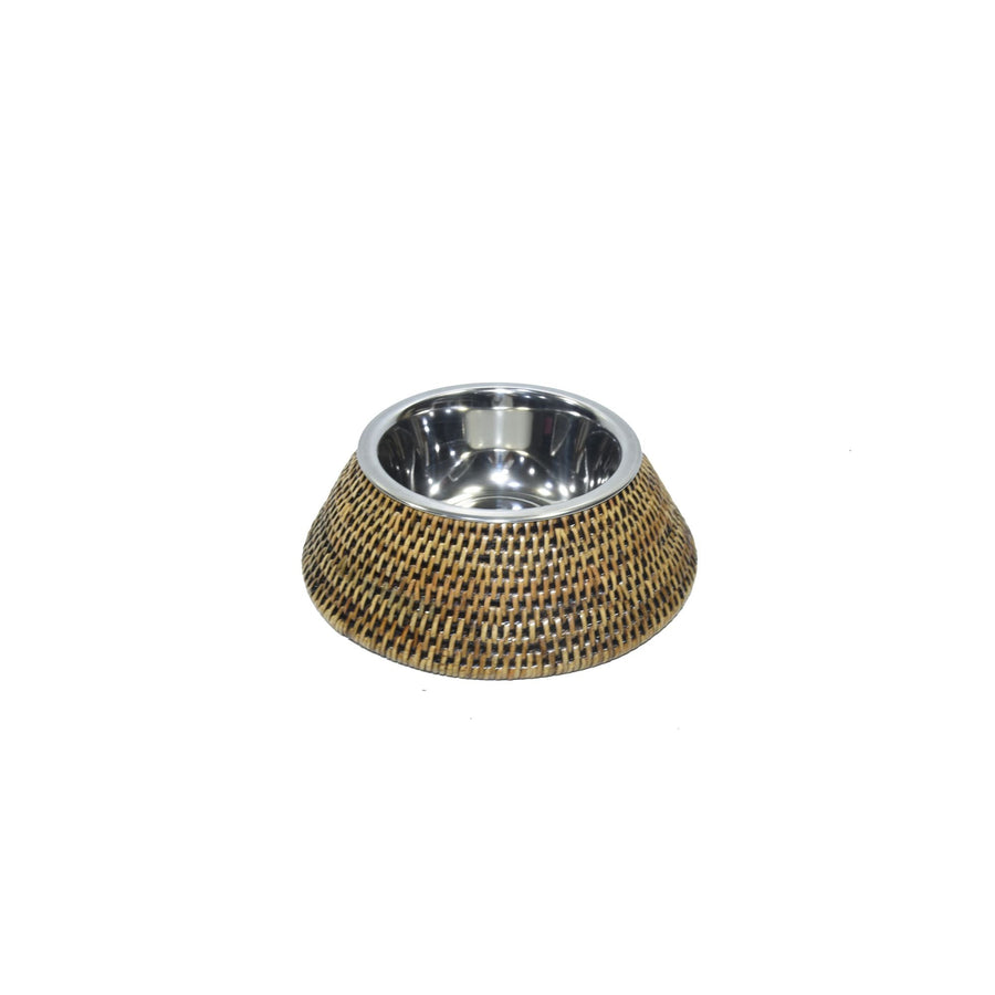 Rattan Pet Bowl With S/S Inner SML - Destination Interiors