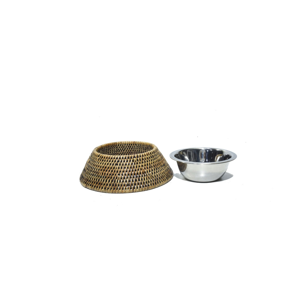 Rattan Pet Bowl With S/S Inner SML - Destination Interiors