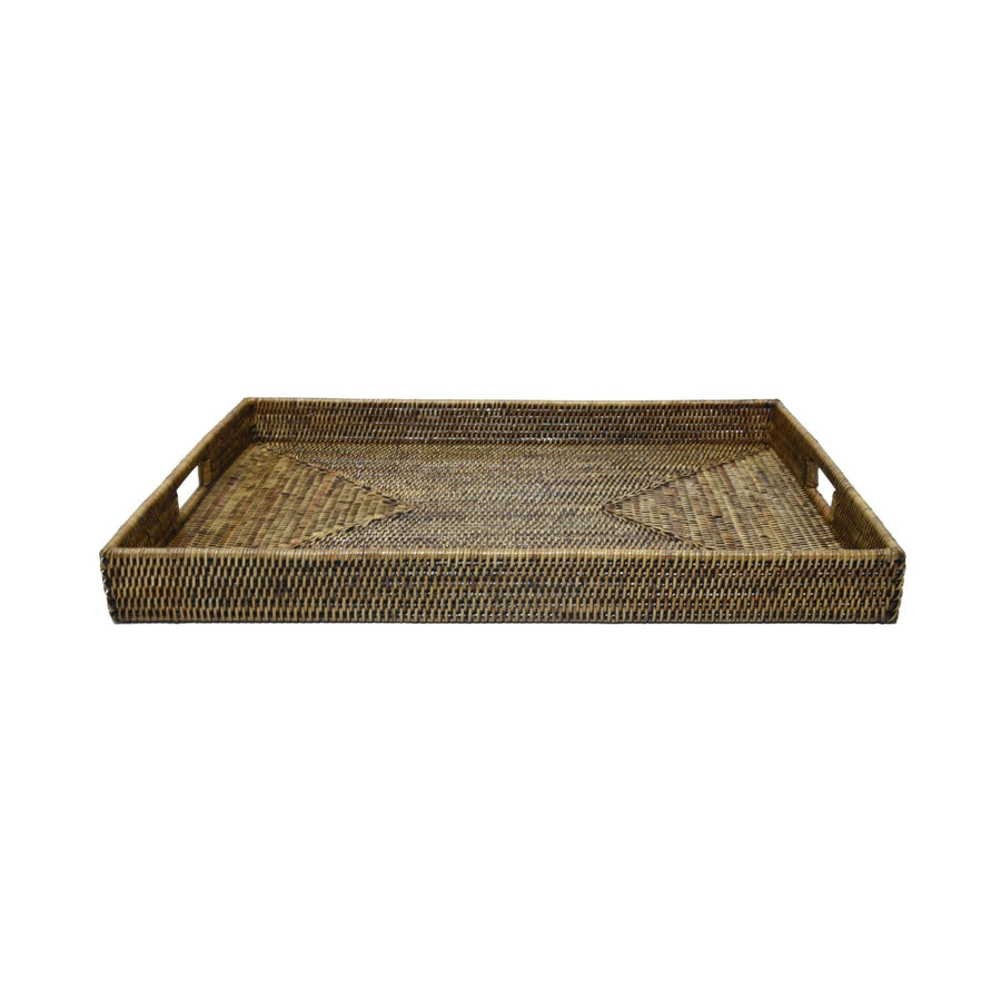 Rattan Rectangle Tray Brown LGE - Destination Interiors