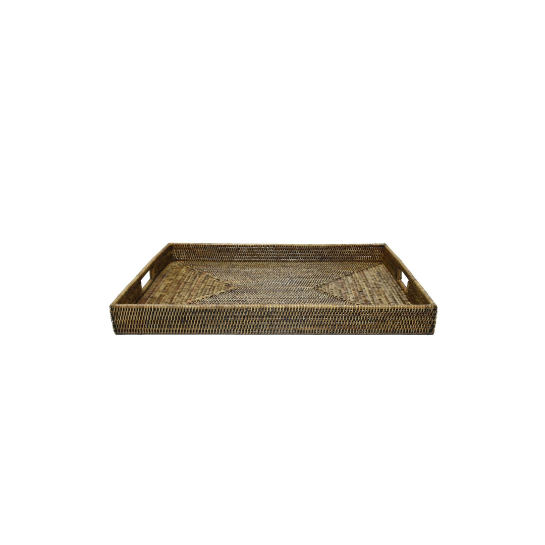 Rattan Rectangle Tray Brown MED - Destination Interiors